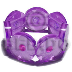 30mm round lavender clear resin ( 7mm thickness )  laminated capiz shell flower elastic bangle / pink capiz nectar accent - Shell Bangles