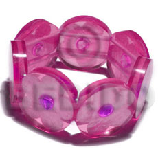 30mm round pink clear resin ( 7mm thickness )  laminated capiz shell flower elastic bangle / lavender capiz nectar accent - Shell Bangles