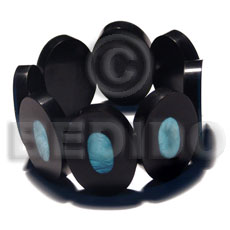 35mmx25mm oval black resin ( 6mm thickness )  laminated aqua blue capiz shell elastic bangle - Shell Bangles