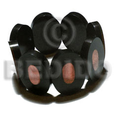 35mmx25mm oval black resin ( 6mm thickness )  laminated orange capiz shell elastic bangle - Shell Bangles