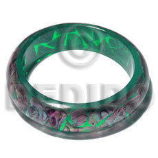 h=37mm thickness=10mm inner diameter=65mm paua shells laminated in green clear resin - Shell Bangles