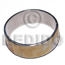 laminated inlaid MOP shell  in 1 inch folded hinged stainless metal /  65mm in diameter - Shell Bangles