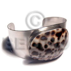 haute hippie 38mmx23mm metal cuff bangle  50mmx33mm polished oval cowrie tiger shell - Shell Bangles