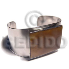 haute hippie 38mmx23mm metal cuff bangle  42mmx32mm rectangular laminated shell - Shell Bangles