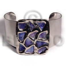 haute hippie 38mmx28mm metal cuff bangle  48mmx40mm rectangular glistening purple abalone / molten silver metal series / electroplated / sr-bc-02 - Shell Bangles