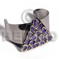 haute hippie 38mmx28mm metal cuff bangle  50mm triangle glistening purple abalone / molten silver metal series / electroplated - Shell Bangles