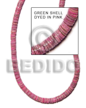 green shell heishe dyed  in pink - Shell Beads