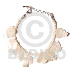 White macramie dangling hammershell Shell Bracelets