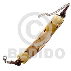 6 pcs. 20mmx20mm sq. cut brownlip weaved  wax cord-ext. chain/wood beads - Shell Bracelets
