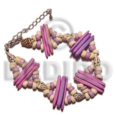 2 rows lavender coco indian stick  matching 4-5mm coco pokalet & tiger nassa - Shell Bracelets