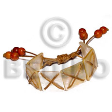 20mmx20mm MOP squares in maroon crisscross wax cord  wood beads - Shell Bracelets