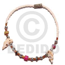 white glass beads  luhuanus fetish/hammershell heishe - Shell Bracelets