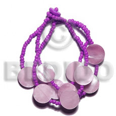 3 rows glass beads w / multiple back to back round pink 15mm hammershell - Shell Bracelets