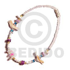 white glass beads  luhuanus fetish /dyed white rose - Shell Bracelets