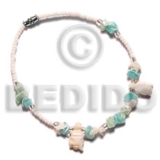 fetish luhuanus turtle  shells & white glass beads combination - Shell Bracelets