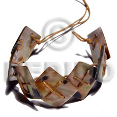 7 pcs. 20mmx20mm brownlip tiger diamond in tan criss cross wax cord  wood beads - Shell Bracelets