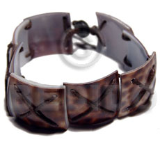 7 pcs. 20mmx20mm square cowrie tiger in criss cross brown wax cord - Shell Bracelets