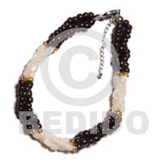 twisted troca rice bead & 2-3mm coco Pokalet. black  gold metallic beads - Shell Bracelets