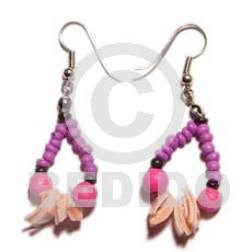 dangling 2-3mm pink coco pokalet  pink rose - Shell Earrings