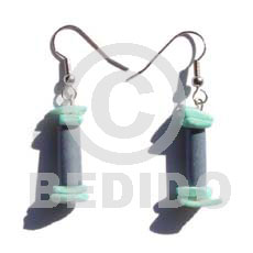 dangling pastel bluewoodtube  dyed blue clam square cut - Shell Earrings