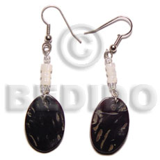 dangling 16x23mm black tab oval shell  bamboo troca accent - Shell Earrings