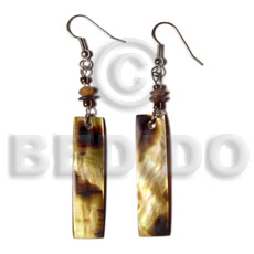dangling 40x10mm brownlip tiger bar  horn bead accent earrings - Shell Earrings