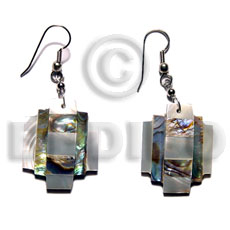 dangling overlapping abalone and troca squares - Shell Earrings