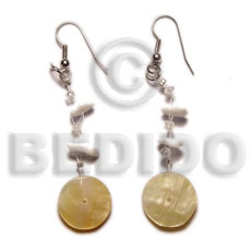 dangling 20mm round MOP  beads & white rose - Shell Earrings
