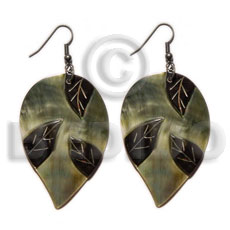 dangling inverted teardrop 35mm blacklip  embossed skin leaf - Shell Earrings