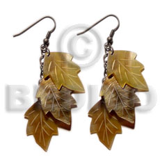 Triple dangling brownlip leaf 20mmx15mm Shell Earrings