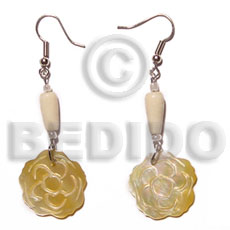 dangling 25mm MOP flower  wood beads/glass beads - Shell Earrings