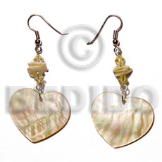 dangling MOP heart 25mmx30mm  goldlip/acrylic crystals - Shell Earrings