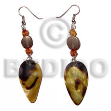 dangling teardrop blacklip tiger 35mmx20mm  horn flat round//acrylic crystals - Shell Earrings