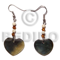 dangling dangling 20mmx20mm heart blacklip  bone beads//acrylic crystals - Shell Earrings