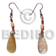 dangling 25mmx10mm brownlip teardrop  wood beads/acrylic crystals - Shell Earrings