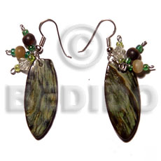 dangling 35mmx15mm surfboard blacklip  skin  looped acrylic crystals/glass beads accent - Shell Earrings
