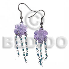 dangling 15mm grooved lilac hammershell flower  looped cut beads - Shell Earrings