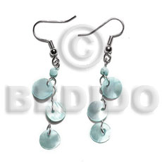 dangling triple 10mm aqua blue round hammershell - Shell Earrings