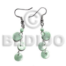 dangling triple 10mm pastel green round hammershell - Shell Earrings