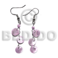 dangling triple 10mm pastel pink round hammershell - Shell Earrings