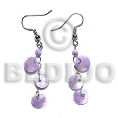 dangling triple 10mm lilac round hammershell - Shell Earrings