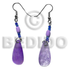 dangling 25mmx10mm lilac hammershell teardrop  wood beads/acrylic crystals - Shell Earrings