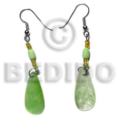 dangling 25mmx10mm pastel green hammershell teardrop  wood beads/acrylic crystals - Shell Earrings