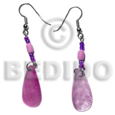 dangling 25mmx10mm lilac pastel pink hammershell teardrop  wood beads/acrylic crystals - Shell Earrings