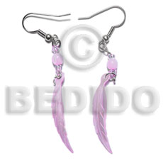 dangling 10x40mm lilac hammershell leaf and beads earrings - Shell Earrings