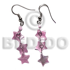 dangling 10mm pastel pink triple star hammershell - Shell Earrings
