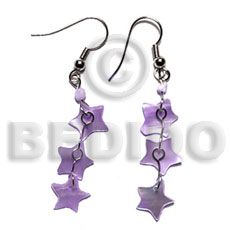 hand made Dangling 10mm lilac triple star Shell Earrings