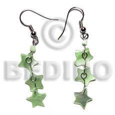 dangling 10mm pastel green triple star hammershell - Shell Earrings