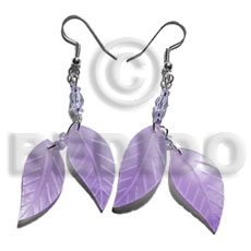 Dangling double leaf lilac hammershell Shell Earrings