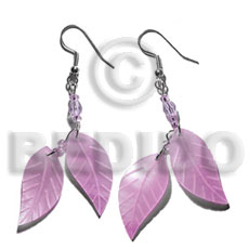 dangling double leaf pastel pink hammershell 25mm - Shell Earrings